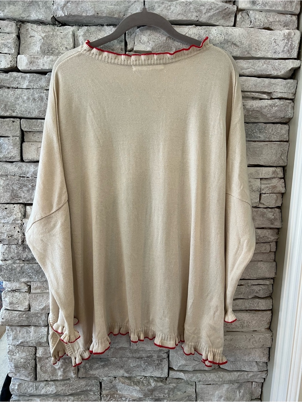 Mersea Catalina Ruffle Sweater Cream With Red Trim OS - Picture 4 of 8